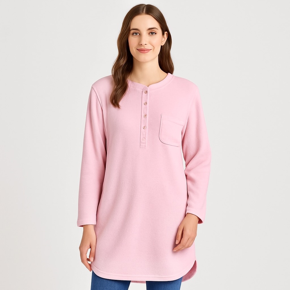 💗Tru -Fit Pink Long Sleeve Henley Lounge Tunic – Size Large
